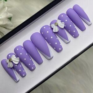 Elegant Bow Purple  Press On Nails | Handmade Press On Nails | Fake Nails